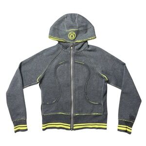 VTG Lululemon Heavyweight Zip-up Hoodie Grey/Green Women's Hoodie (18.5" X 22.5)